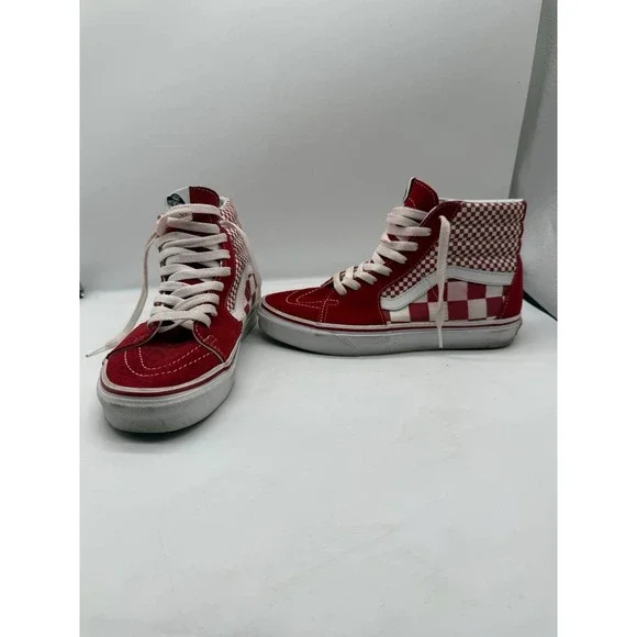Vans Old Skool Hi-Top Sneakers US M 6.5/ W 8.0Red Check Lace Up Skateboard Shoes - Picture 2 of 10